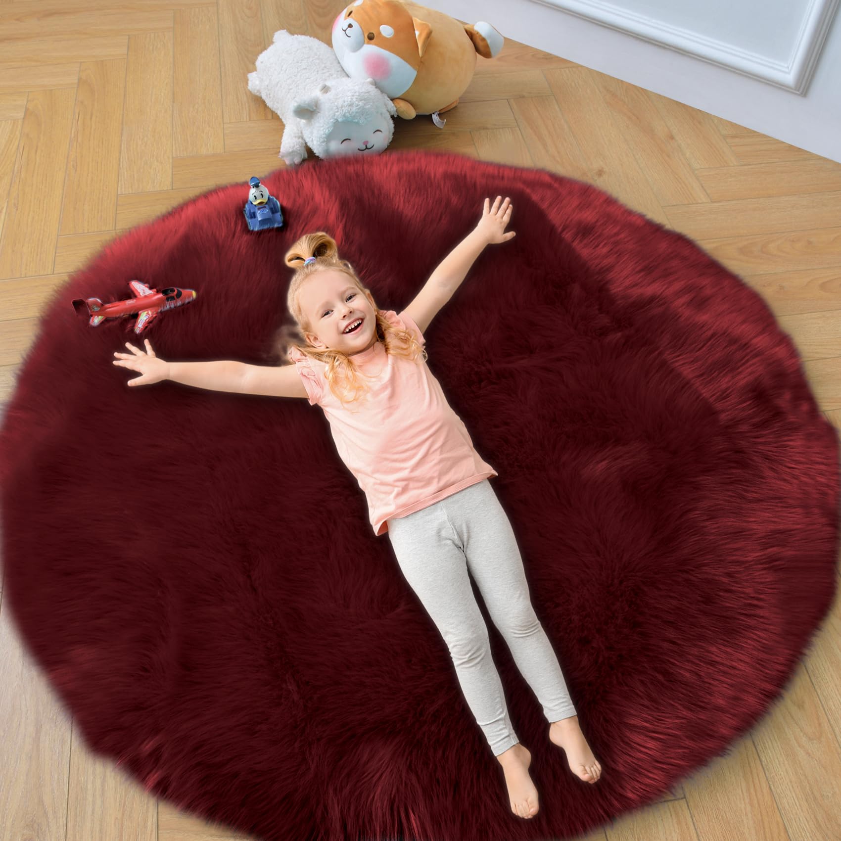Amazon.com: duduta Burgundy Faux Fur Round Rug 4x4 ft, Fluffy Shag